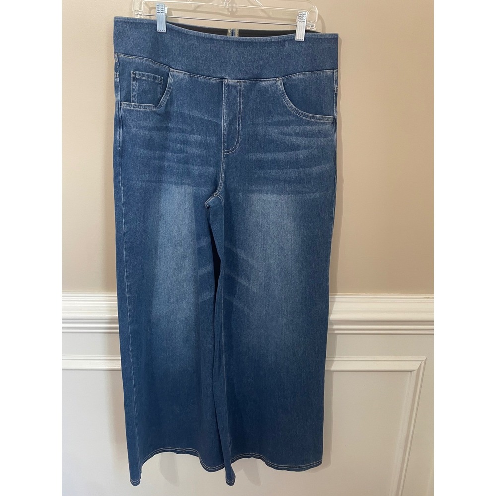 Halara Flex Denim High Waist Wide Leg Pull On Jeans Pockets Size XL Frost Blue